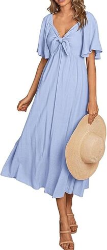 Women's Solid Color Backless Soft Dress Cute Breathable Sundress Hollow Out Skin Friendly Midi Dress in Saudi Arabia
