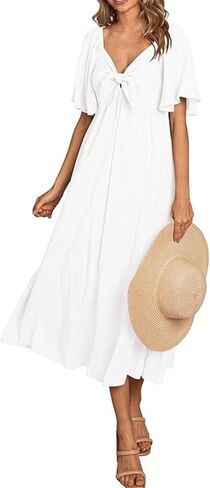 Women's Solid Color Backless Soft Dress Cute Breathable Sundress Hollow Out Skin Friendly Midi Dress in Saudi Arabia