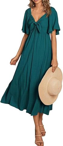 Women's Solid Color Backless Soft Dress Cute Breathable Sundress Hollow Out Skin Friendly Midi Dress in Saudi Arabia
