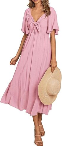 Women's Solid Color Backless Soft Dress Cute Breathable Sundress Hollow Out Skin Friendly Midi Dress in Saudi Arabia