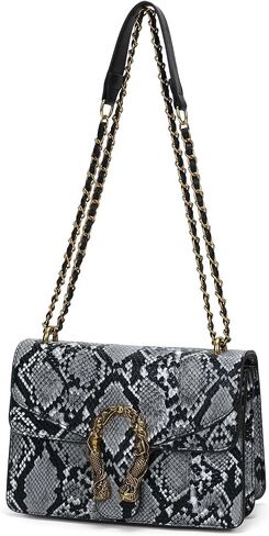 Leather Shoulder Bag for Women - Fashion Crossbody Purse Retro Snake Print Satchel Handbag in Saudi Arabia