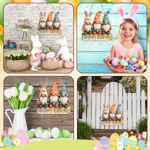 ديكورات باب عيد الفصح الخشبية - لافتة باب عيد الفصح السعيد - لوحة لجدار المنزل ونافذة إكليل المزرعة وديكورات الربيع الداخلية والخارجية in Kuwait