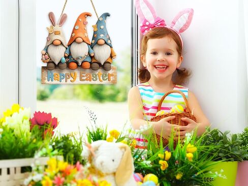 ديكورات باب عيد الفصح الخشبية - لافتة باب عيد الفصح السعيد - لوحة لجدار المنزل ونافذة إكليل المزرعة وديكورات الربيع الداخلية والخارجية in Kuwait