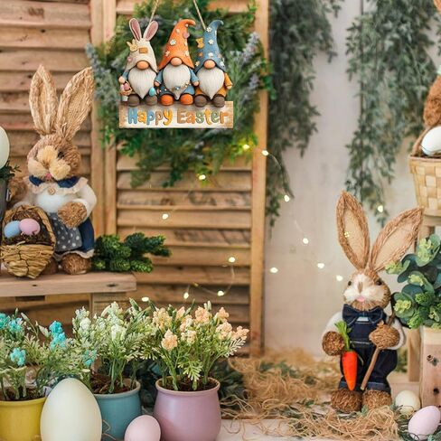 ديكورات باب عيد الفصح الخشبية - لافتة باب عيد الفصح السعيد - لوحة لجدار المنزل ونافذة إكليل المزرعة وديكورات الربيع الداخلية والخارجية in Kuwait