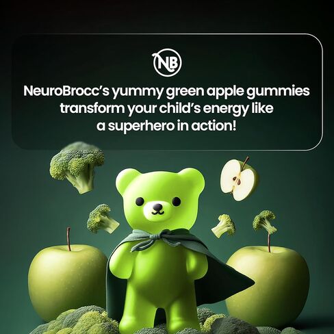 NeuroBrocc Sulforaphane Supplement Gummies - Potent Broccoli Sprout Extract Supplement - 60 Vegan Friendly Green Apple Flavor Gummies in Kuwait