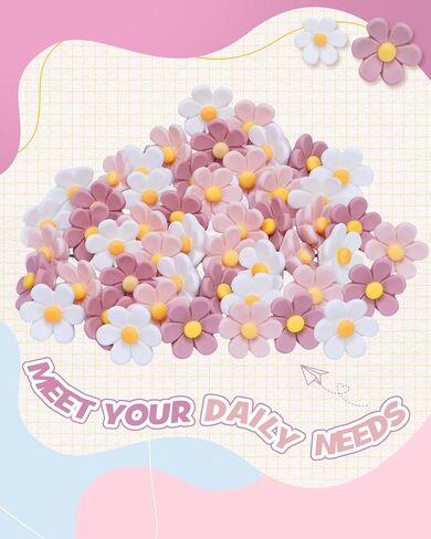 دبابيس دفع زهرة eZAKKA، 50 قطعة من دبابيس الدفع اللطيفة لألواح الفلين المزخرفة بمسامير الإبهام لجدار الصور، والجدار المميز، والخريطة، ولوحة الإعلانات، والمكتب أو المنزل in Kuwait