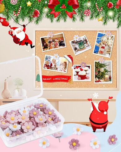 دبابيس دفع زهرة eZAKKA، 50 قطعة من دبابيس الدفع اللطيفة لألواح الفلين المزخرفة بمسامير الإبهام لجدار الصور، والجدار المميز، والخريطة، ولوحة الإعلانات، والمكتب أو المنزل in Kuwait