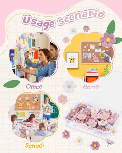 دبابيس دفع زهرة eZAKKA، 50 قطعة من دبابيس الدفع اللطيفة لألواح الفلين المزخرفة بمسامير الإبهام لجدار الصور، والجدار المميز، والخريطة، ولوحة الإعلانات، والمكتب أو المنزل in Kuwait