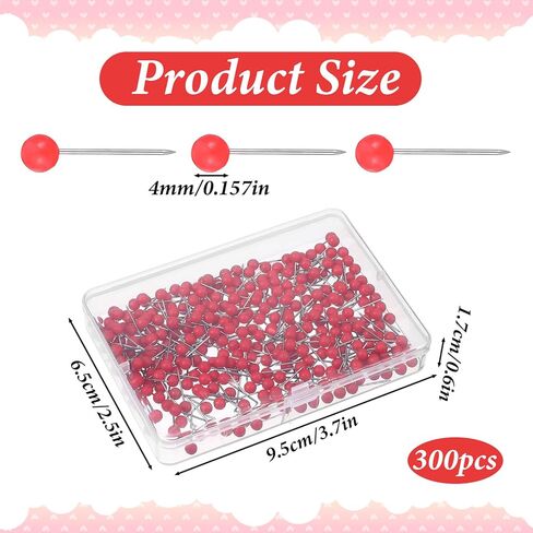 300 Pcs Red Push Pins, Decorative Map Push Pins for Cork Board, Round Head Red Thumb Tacks with Storage Box, Pushpins Tacks for Bulletin Board, Photo Wall, DIY Crafts, Office Supplies in Saudi Arabia