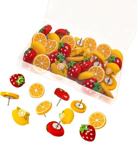 الفاكهة تحت عنوان الإبداعي، 30 دبابيس دفع لطيف للبرتقال والليمون والفراولة دبابيس دفع الزخرفية للوحات الإعلانات جدران الصور لوحات الفلين وأجهزة الكمبيوتر المحمولة in Kuwait