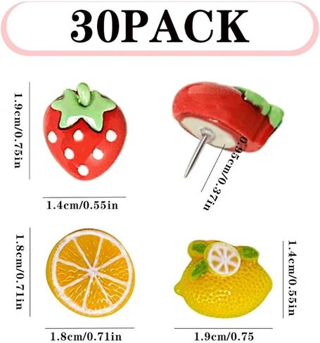 الفاكهة تحت عنوان الإبداعي، 30 دبابيس دفع لطيف للبرتقال والليمون والفراولة دبابيس دفع الزخرفية للوحات الإعلانات جدران الصور لوحات الفلين وأجهزة الكمبيوتر المحمولة in Kuwait
