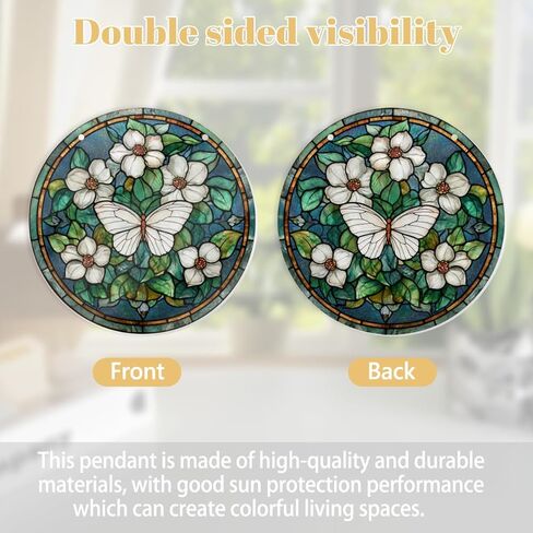 Snugozo - White Butterflies & Flowers, 1PC Stained Glass Styles Ornaments, 8×8inch Acrylic Hanging Decorative Signs, Acrylic Window Suncatchers Suitable for Garden, Home Decor, Wall Art, Gifts in Saudi Arabia