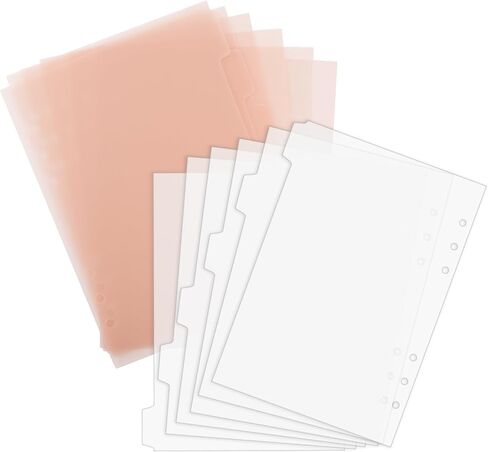 12 Pcs A5 Binder Dividers, 6 Holes Clear A5 Binder Inserts Index with Tabs Insertable Plastic Index Divider Sheets 6 Rings Planner Dividers Page for Notebook Journal Diary Memo Notepad (Pink, White) in Saudi Arabia