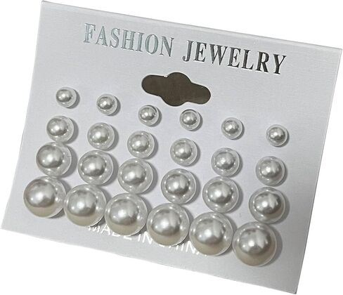 12 Pairs Simulated Pearl Earrings for Women, White Rhinestone Pearl Earrings Set for Wedding, Birthday, Christmas in Saudi Arabia