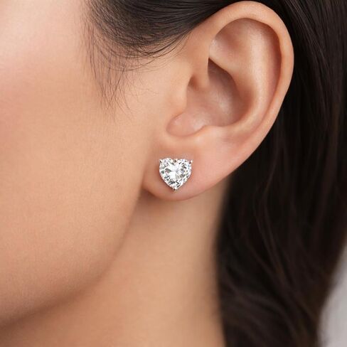2 Ct Heart Shape Created Diamond Real 14K White Gold Earrings Studs Screw Back in Saudi Arabia
