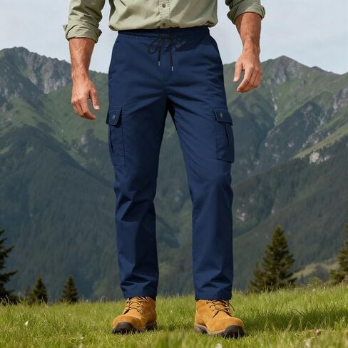 Men's Casual Cargo Pants Drawstring Elastic Waist Workout Baggy Pants Hiking Tactical Sweatpants with Pockets in Saudi Arabia