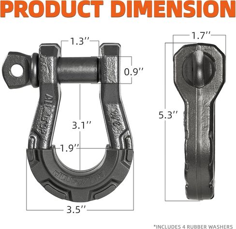 ALL-TOP D Ring Shackle (2 Pack) 3/4" Fully Forged with 7/8 Pin, 79500Lbs Break Strength & 9Ton Work Load, Impact Resistant by Extreme E-Coat in Kuwait