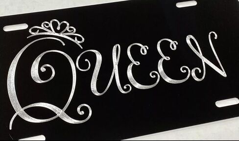 Queen Crown Car Diamond Etched Engraved on Black Aluminum Metal License Plate in Saudi Arabia