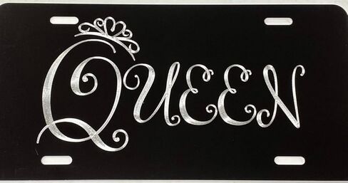 Queen Crown Car Diamond Etched Engraved on Black Aluminum Metal License Plate in Saudi Arabia