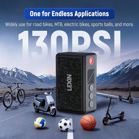 LEXIN P2 Mini Electric Bike Pump with Gauge, 130PSI Portable Bicycle Pump with Presta & Schrader Valve, 800mAh Air Pump for Bike Tires, Auto Shut-Off, Fast Inflation for Road Bike, MTB, E-Bikes in Kuwait
