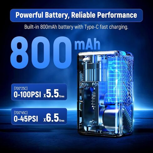 LEXIN P2 Mini Electric Bike Pump with Gauge, 130PSI Portable Bicycle Pump with Presta & Schrader Valve, 800mAh Air Pump for Bike Tires, Auto Shut-Off, Fast Inflation for Road Bike, MTB, E-Bikes in Kuwait