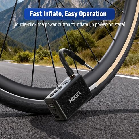 LEXIN P2 Mini Electric Bike Pump with Gauge, 130PSI Portable Bicycle Pump with Presta & Schrader Valve, 800mAh Air Pump for Bike Tires, Auto Shut-Off, Fast Inflation for Road Bike, MTB, E-Bikes in Kuwait