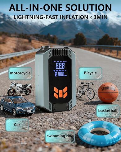 ضاغط هواء محمول منفاخ الإطارات، مقياس ضغط الإطارات الرقمي، مضخة دراجة 12 فولت 150 رطل لكل بوصة مربعة، ضوء LED للطوارئ لمضخة الهواء لإطارات السيارات، مضخة كروية لاسلكية عالية السرعة منخفضة الضوضاء. in Kuwait
