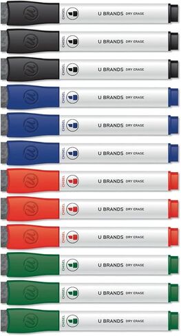 U Brands Fine Tip Dry Erase Markers with Eraser, Whiteboard Markers with Chisel tip, Low Odor, Assorted Colors, Set of 12 in Saudi Arabia