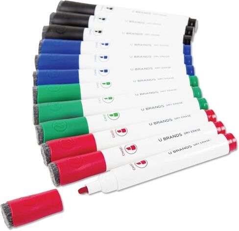 U Brands Fine Tip Dry Erase Markers with Eraser, Whiteboard Markers with Chisel tip, Low Odor, Assorted Colors, Set of 12 in Saudi Arabia