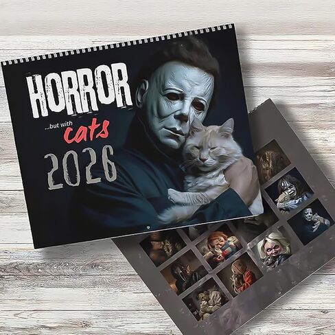 Halloween 2026 Calendar Horror Cats Halloween Large Scary Movie Characters Monthly Wall Calendar Home Office Hanging Calendar Holiday Gifts in Saudi Arabia