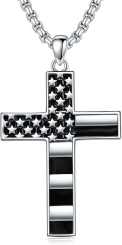 العلم الأمريكي الصليب قلادة للرجال النساء 925 الفضة الاسترليني قلادة الصليب الوطني مع سلسلة الفولاذ المقاوم للصدأ أعلام الولايات المتحدة الأمريكية قلادة قلادة لعيد الميلاد عيد الميلاد in Kuwait