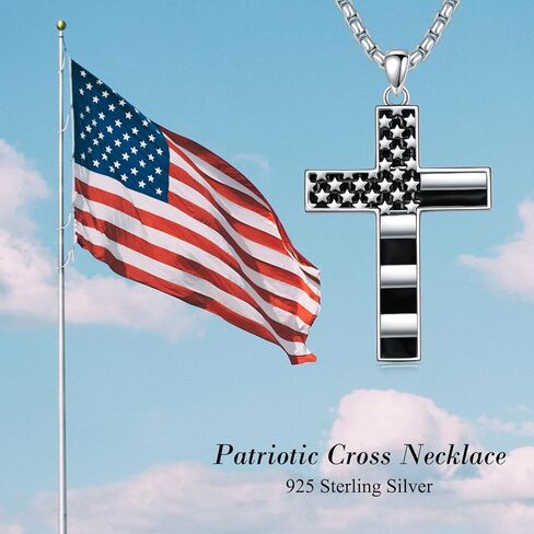 العلم الأمريكي الصليب قلادة للرجال النساء 925 الفضة الاسترليني قلادة الصليب الوطني مع سلسلة الفولاذ المقاوم للصدأ أعلام الولايات المتحدة الأمريكية قلادة قلادة لعيد الميلاد عيد الميلاد in Kuwait