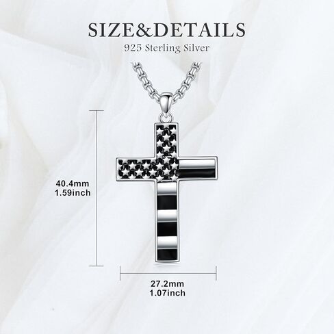 العلم الأمريكي الصليب قلادة للرجال النساء 925 الفضة الاسترليني قلادة الصليب الوطني مع سلسلة الفولاذ المقاوم للصدأ أعلام الولايات المتحدة الأمريكية قلادة قلادة لعيد الميلاد عيد الميلاد in Kuwait