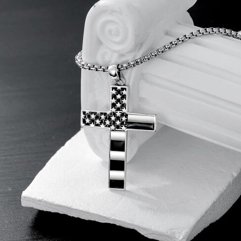 العلم الأمريكي الصليب قلادة للرجال النساء 925 الفضة الاسترليني قلادة الصليب الوطني مع سلسلة الفولاذ المقاوم للصدأ أعلام الولايات المتحدة الأمريكية قلادة قلادة لعيد الميلاد عيد الميلاد in Kuwait