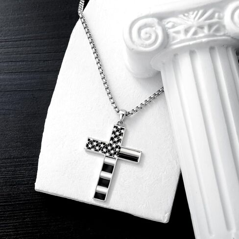 العلم الأمريكي الصليب قلادة للرجال النساء 925 الفضة الاسترليني قلادة الصليب الوطني مع سلسلة الفولاذ المقاوم للصدأ أعلام الولايات المتحدة الأمريكية قلادة قلادة لعيد الميلاد عيد الميلاد in Kuwait