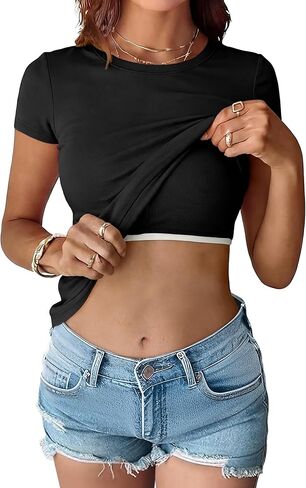 ANRABESS Womens Short Sleeve Tops Built in Bra 2026 Summer T Shirts Slim Fitted Going Out Y2K Basic Tee Vacation Clothes in Saudi Arabia