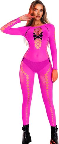 Sexy Women Fishnet Bodysuit, Seamless Lace Jumpsuit Full Mesh Body Stocking, Rave Club Exotic Dancer Outfits Festival in Saudi Arabia