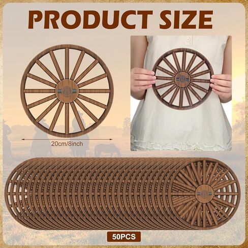 Honoson 50 Pcs Wagon Wheel Decor Wagon Wheel Cutouts Bulk Wooden Western Cowboy Party Decorations for Western Themed Bar Garage Indoor Outdoor Parties Receptions Birthdays, 8 Inch in Saudi Arabia