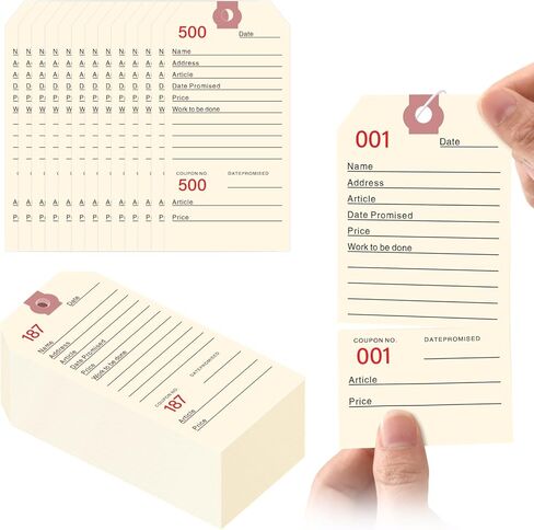 500 PCS Manila Repair Tags with Nylon Strings,1-500，Heavy-Duty Numbered Service Tags Bulk 5.25 x 2.63 Inch for Repair Shops, Jewelry, Garment, and Retail Use in Saudi Arabia