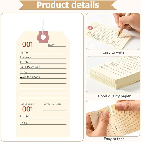 500 PCS Manila Repair Tags with Nylon Strings,1-500，Heavy-Duty Numbered Service Tags Bulk 5.25 x 2.63 Inch for Repair Shops, Jewelry, Garment, and Retail Use in Saudi Arabia