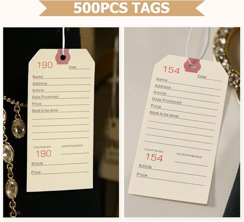 500 PCS Manila Repair Tags with Nylon Strings,1-500，Heavy-Duty Numbered Service Tags Bulk 5.25 x 2.63 Inch for Repair Shops, Jewelry, Garment, and Retail Use in Saudi Arabia