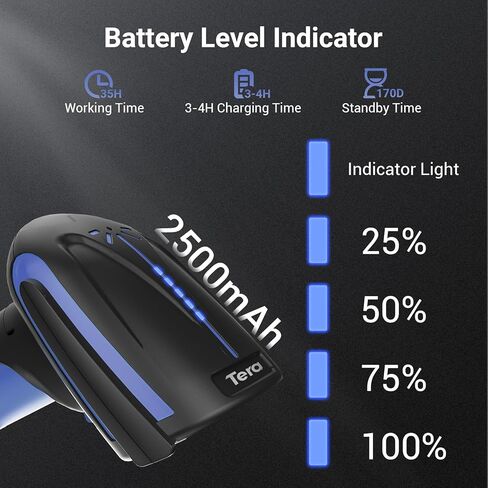 Tera Barcode Scanner Wireless 2D QR with Stand: Pro Version Battery Level Indicator 2500mAh Industrial Grade Bar Code Reader 3-in-1 Works with Bluetooth 2.4G USB Wired 8100 Dark Blue in Saudi Arabia