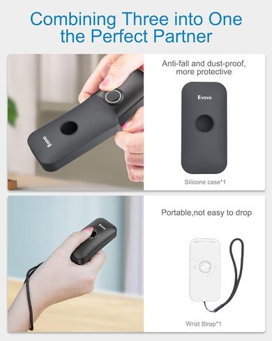 Eyoyo 1D Mini Bluetooth Barcode Scanner with Case, 3-in-1 2.4G Wireless & Bluetooth & USB Wired Barcode Scanner Portable Barcode Scanning Work with iOS, Windows, Android, Tablets or Computers(Black) in Saudi Arabia