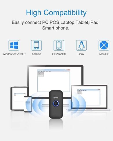 Eyoyo 1D Mini Bluetooth Barcode Scanner with Case, 3-in-1 2.4G Wireless & Bluetooth & USB Wired Barcode Scanner Portable Barcode Scanning Work with iOS, Windows, Android, Tablets or Computers(Black) in Saudi Arabia