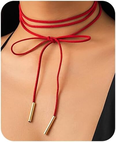 Sexy Bow-knot Choker Necklace for Women, Velvet Tie Neck Gothic Long Wrap Rope Collar Tie Red Chocker Ribbon Suede necklace Accessories for Party Prom in Saudi Arabia