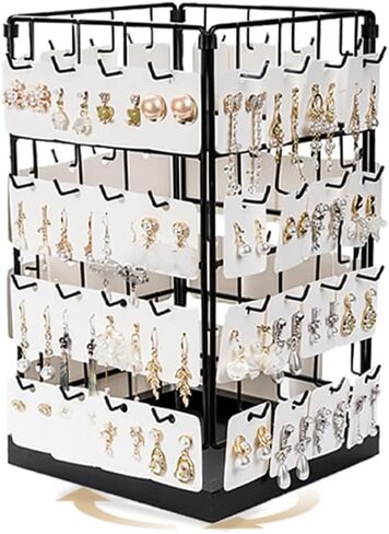 360 Rotating Earring Display Holder Stand, Large Capacity 64-Hook Jewelry Display and Storage Rack，For retail displays, seller sales, and women's vanity earring organization (Black) in Saudi Arabia