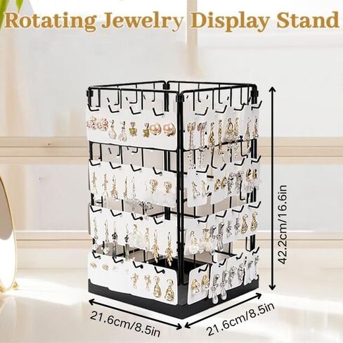 360 Rotating Earring Display Holder Stand, Large Capacity 64-Hook Jewelry Display and Storage Rack，For retail displays, seller sales, and women's vanity earring organization (Black) in Saudi Arabia