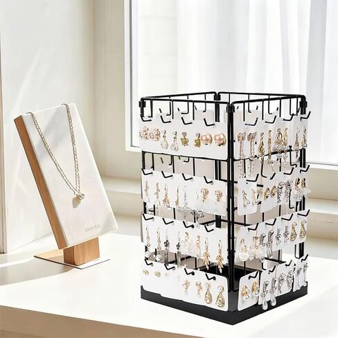 360 Rotating Earring Display Holder Stand, Large Capacity 64-Hook Jewelry Display and Storage Rack，For retail displays, seller sales, and women's vanity earring organization (Black) in Saudi Arabia