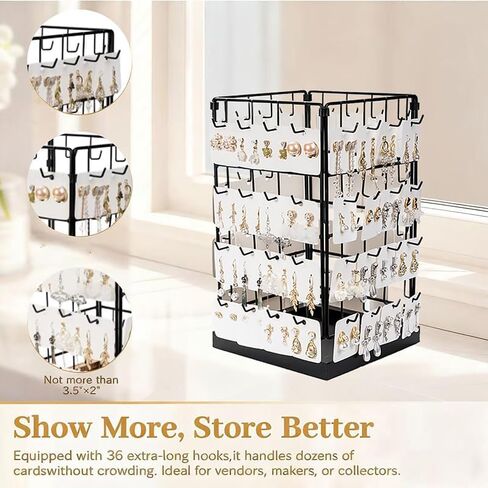 360 Rotating Earring Display Holder Stand, Large Capacity 64-Hook Jewelry Display and Storage Rack，For retail displays, seller sales, and women's vanity earring organization (Black) in Saudi Arabia