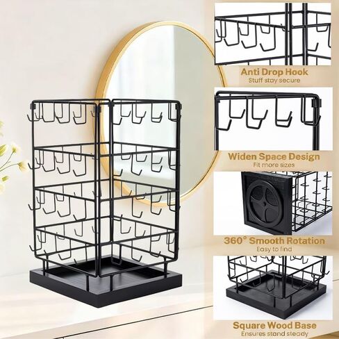 360 Rotating Earring Display Holder Stand, Large Capacity 64-Hook Jewelry Display and Storage Rack，For retail displays, seller sales, and women's vanity earring organization (Black) in Saudi Arabia